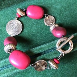 Red Stone & Brass Toggle Bracelet